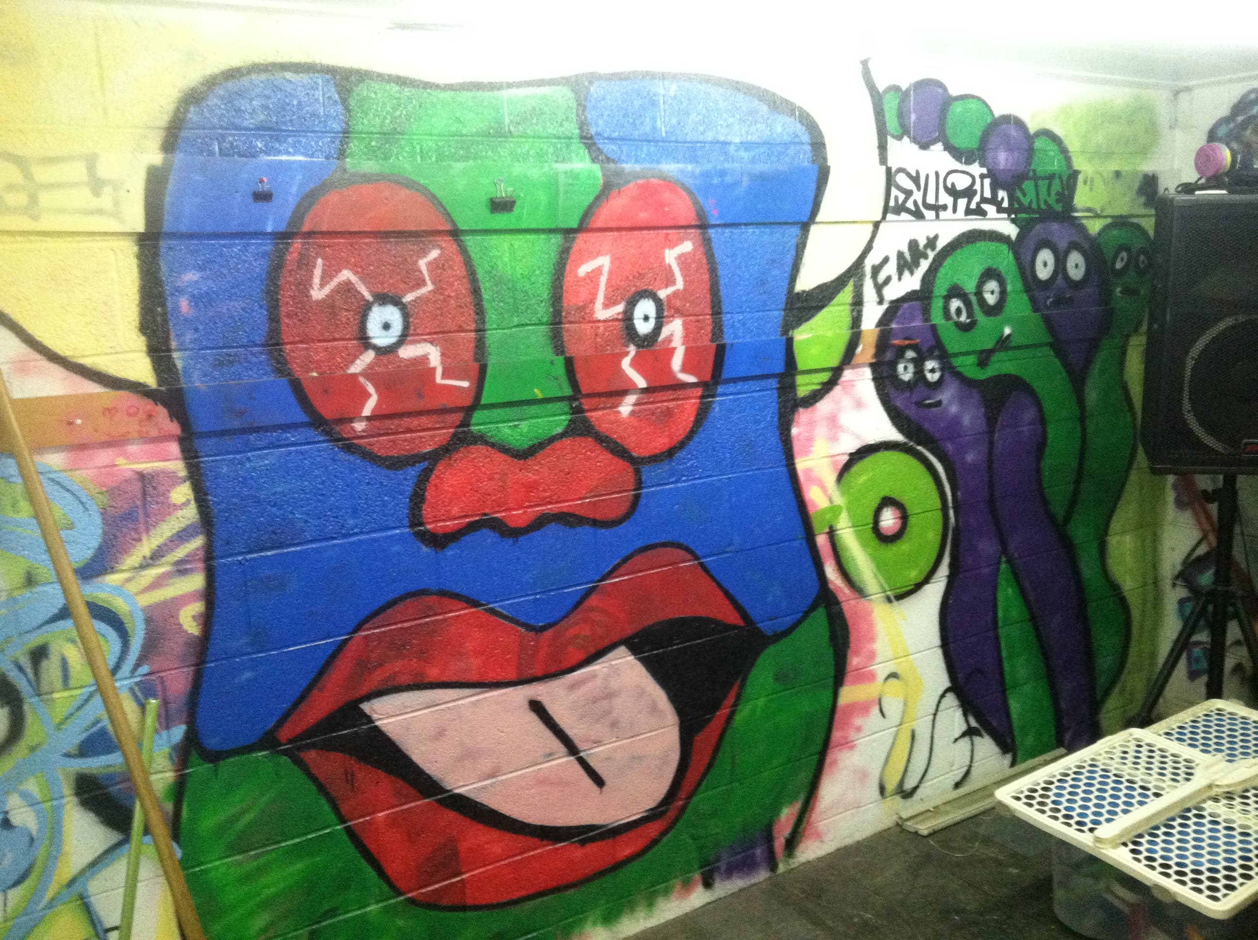 Untitled (Whiteface), spray paint large scale mural, Champaign IL, c. 2013